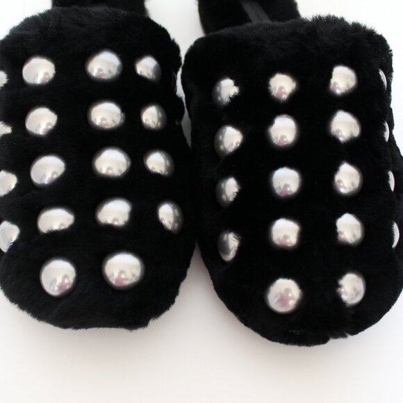 NEW Alexander Wang Amelia Shearling Slippers w Silver Studs | Designer Luxe Cozy - Picture 10 of 14